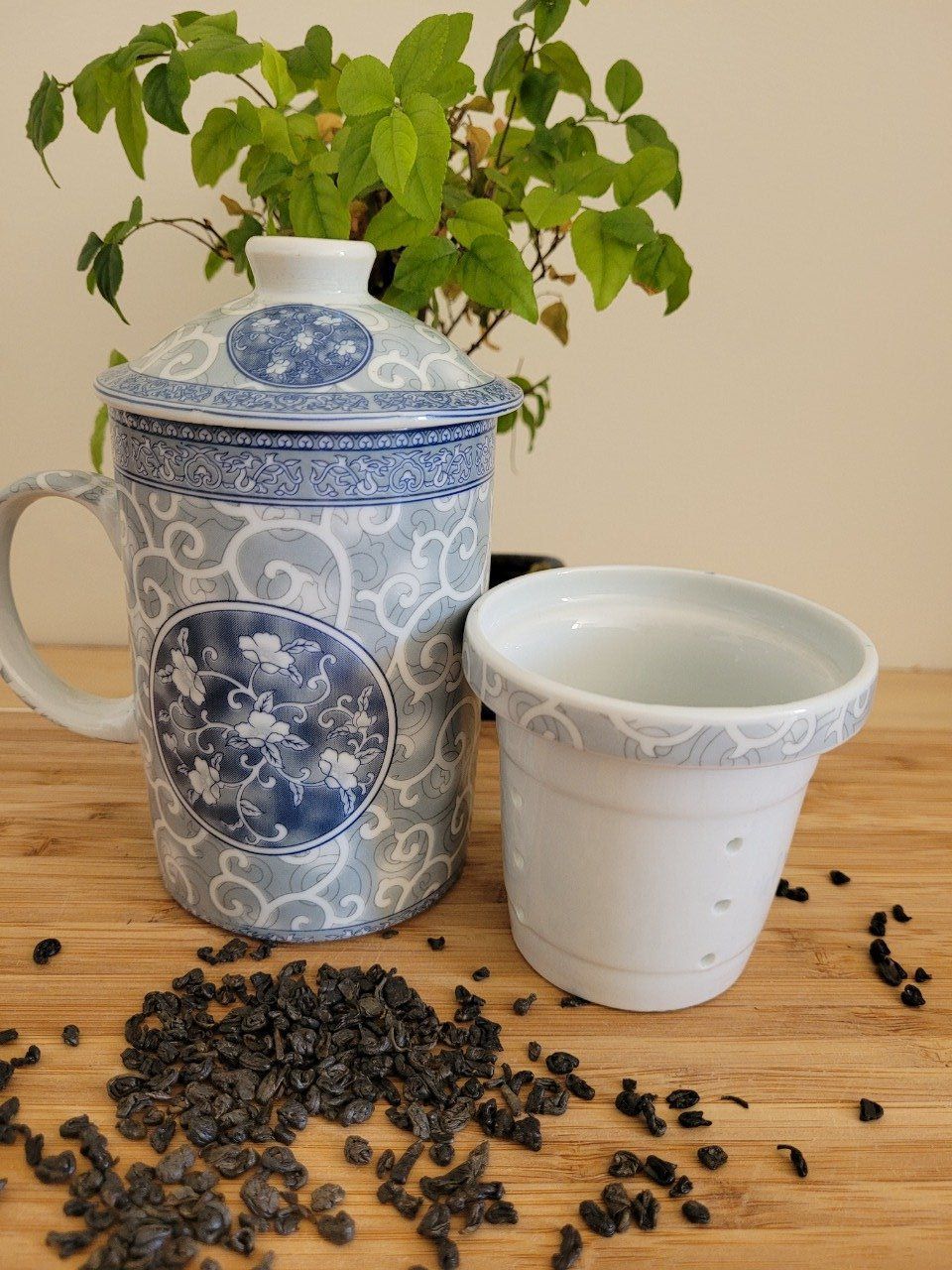 Tasse pour infusion de Thé ou Tisanes fleurs bleues - Coralie-shop